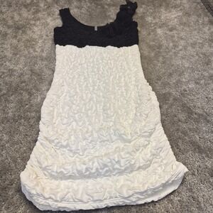 Trac Womens Black White Textured Floral Applique Bodycon Mini Dress Size M 32543